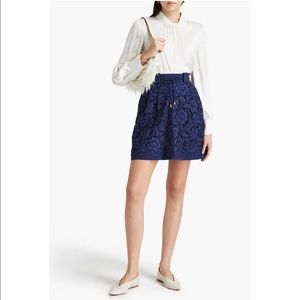 VALENTINO Belted crepe-paneled corded lace mini skirt-NWT-38